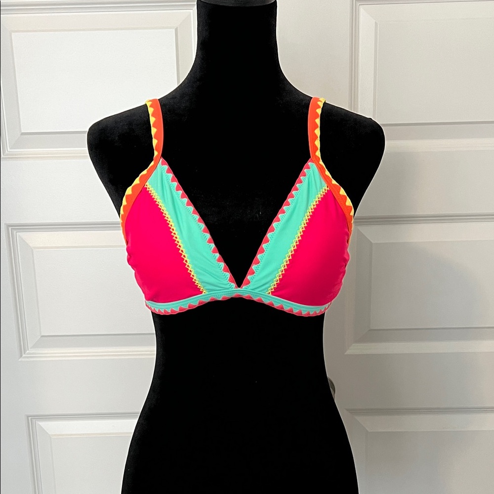 Women’s Colorblock Triangle Bikini Top - Pink & Teal